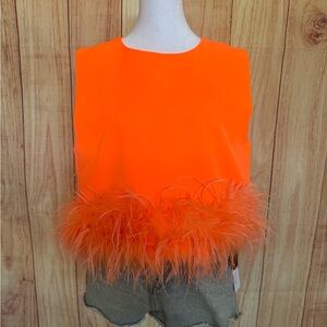 Vibrant Orange Feather Top